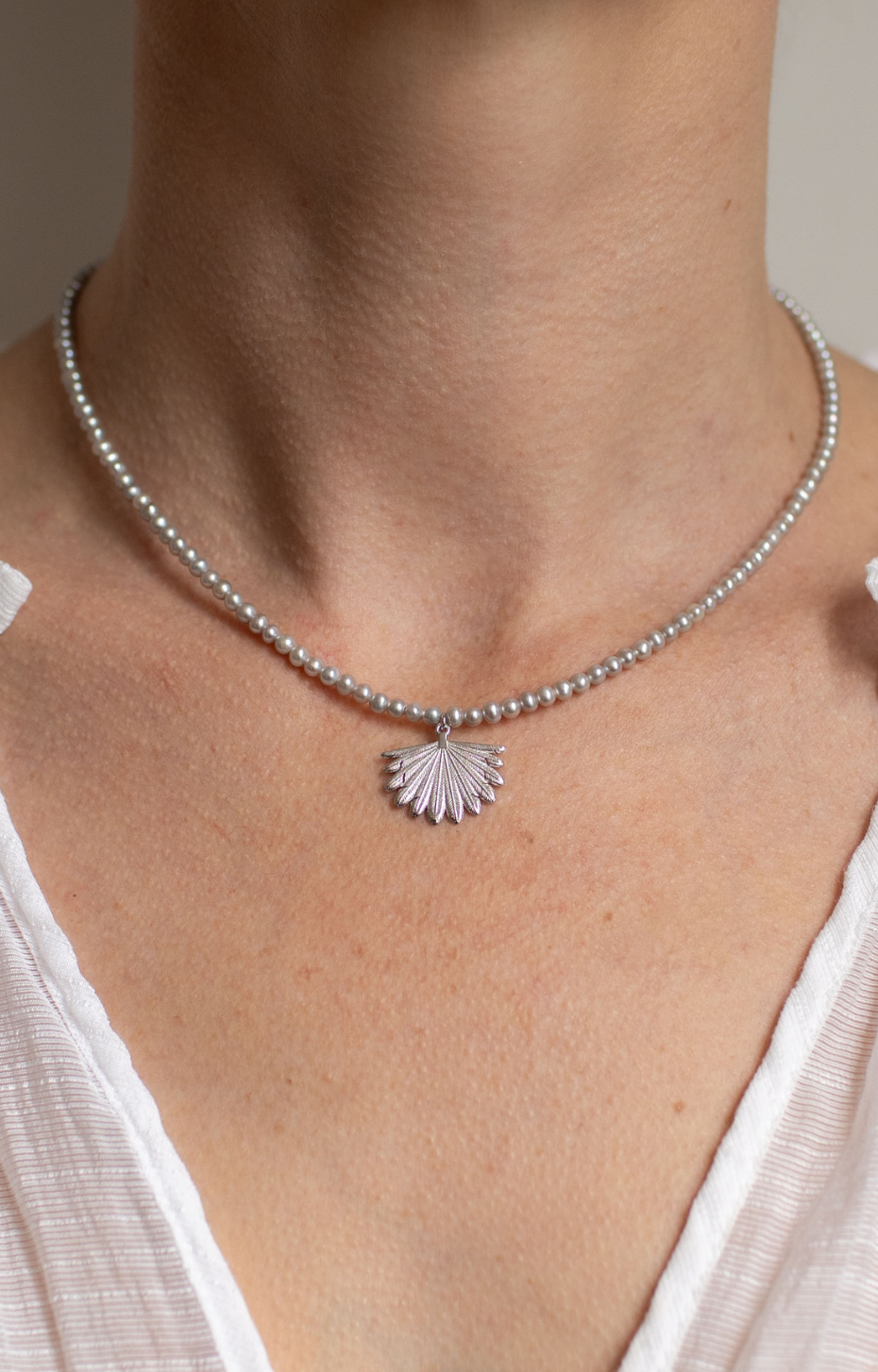 Little Grey Pearl Fan Tail Necklace