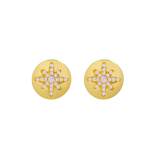 Starburst Button Stud 14CT Yellow Gold Plated